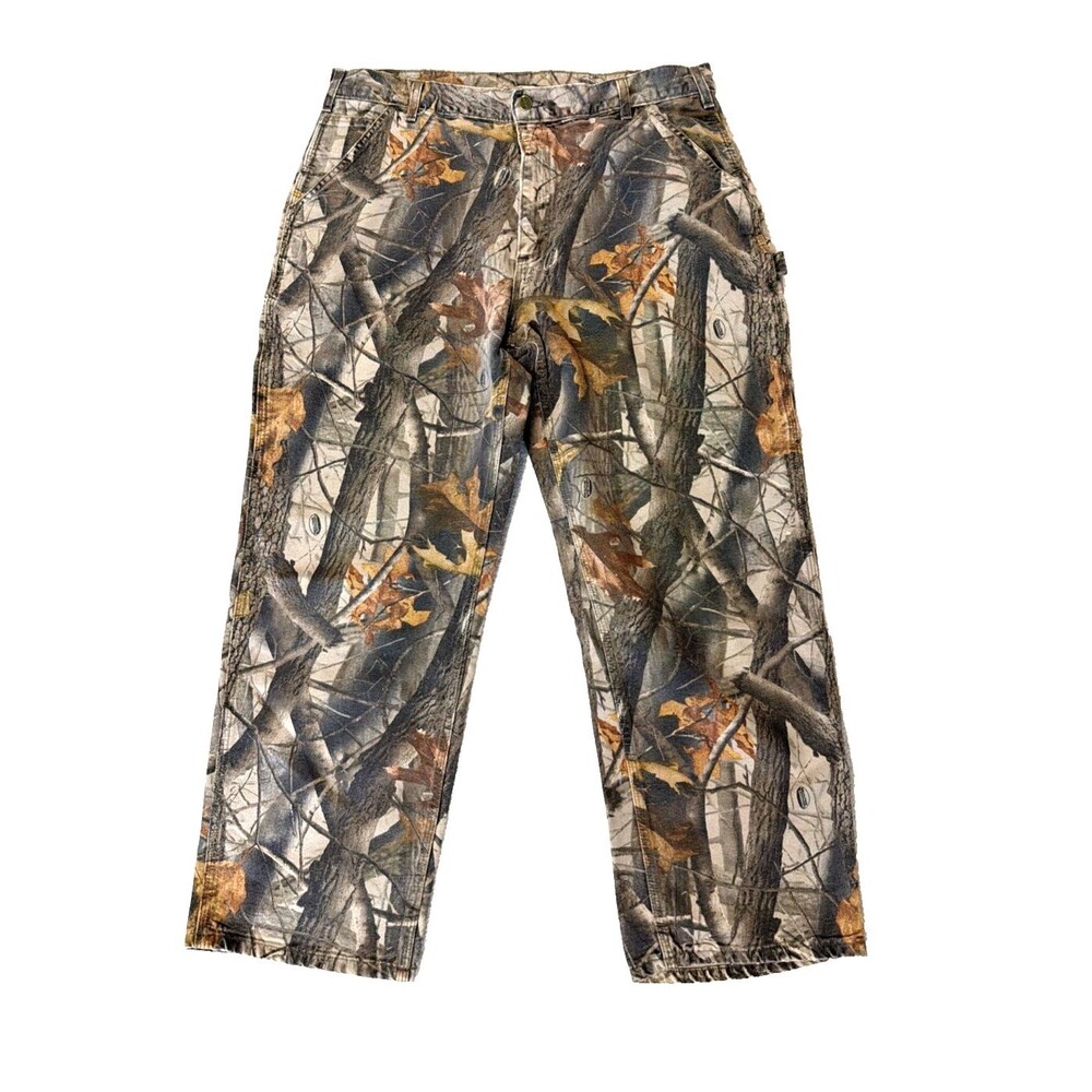 Vintage Carhartt Mens B158 CMO Pants 38x30 RealTree Carpenter Dungaree Fit Camo